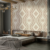 Warm brown damask mural with soft vintage finish

