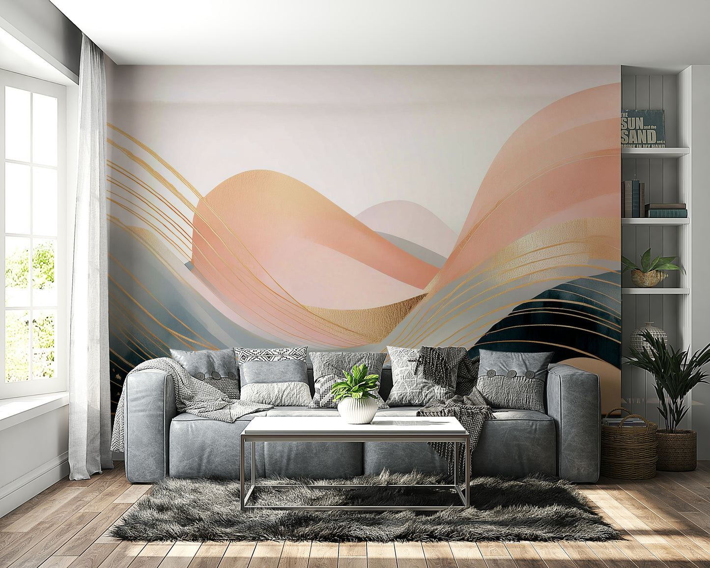 Dreamtime-inspired wave mural with soft movement

