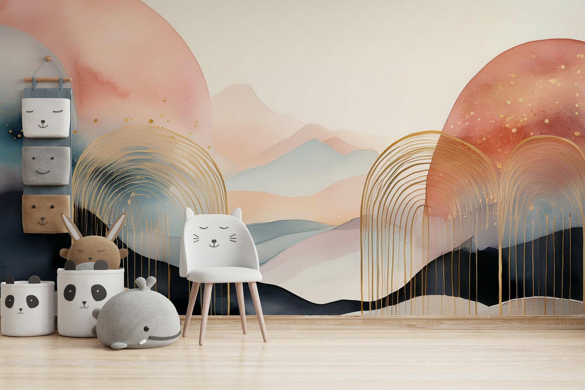 Boho Kids Dreamscape Wall Mural in soft tones

