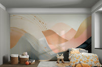 Bohemian wave mural with soothing kid-friendly colors

