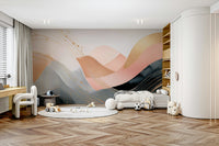 Kids’ wall mural with flowing boho waveform lines

