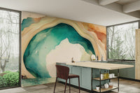 Serene cave-like formations in Teal Dream Cave mural for relaxing rooms.

