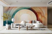 Elegant and peaceful Teal Dream Arches mural for tranquil interiors.

