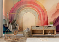 Vibrant rainbow arches framing the Rainbow Dream Arches wall mural.

