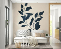 Bold plant design wall mural featuring silhouettes of leaves.

