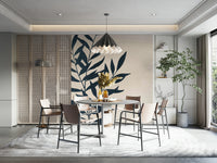 Dark plant outlines on a neutral background in wall mural.

