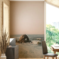 Calm and peaceful beach wall mural with coastal elements.

