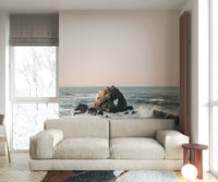 Coastal Heart Wall Mural featuring ocean waves and sandy shore.

