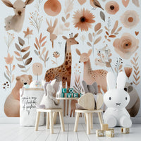 Serene wild animals in a lush landscape on Gentle Wild Haven mural.

