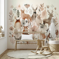 Whimsical Forest Friends Wall Mural featuring forest animals.

