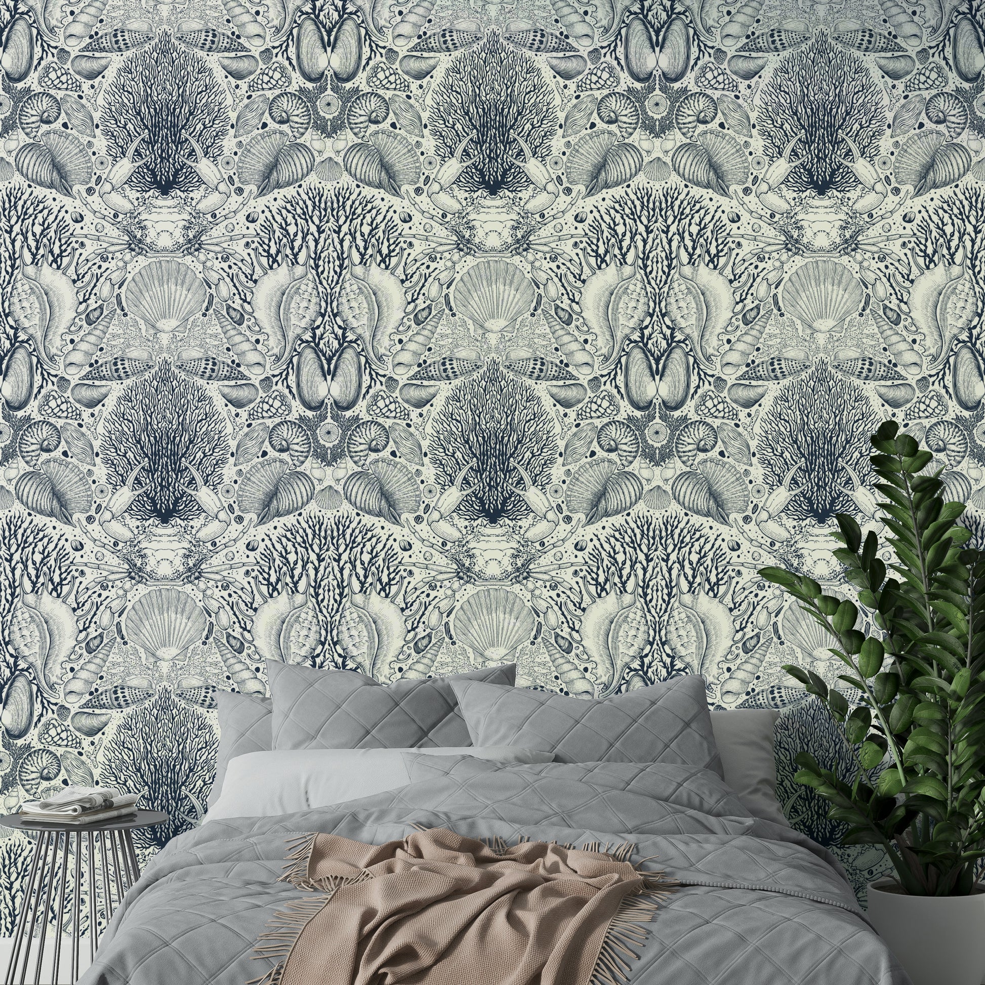 Nature-inspired wallpaper with sea botanicals

