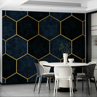 Midnight blue geometric wall mural perfect for stylish interiors.

