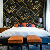 Gold geometric patterns in Art Deco style wall mural.

