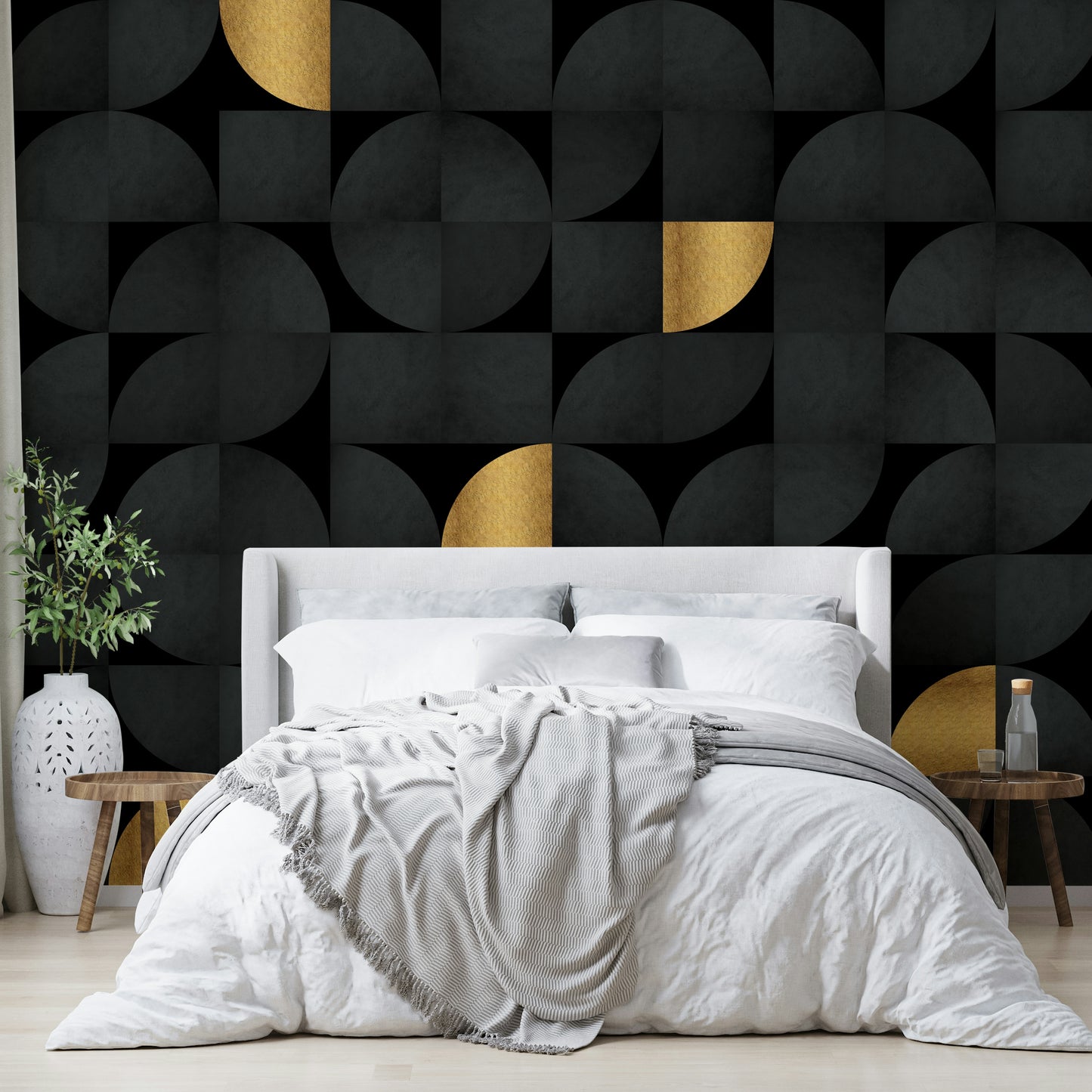 Elegant mid-century design wallpaper with gold accents

