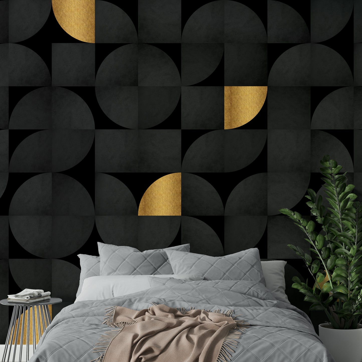 Geometric black and gold wall mural for contemporary spaces

