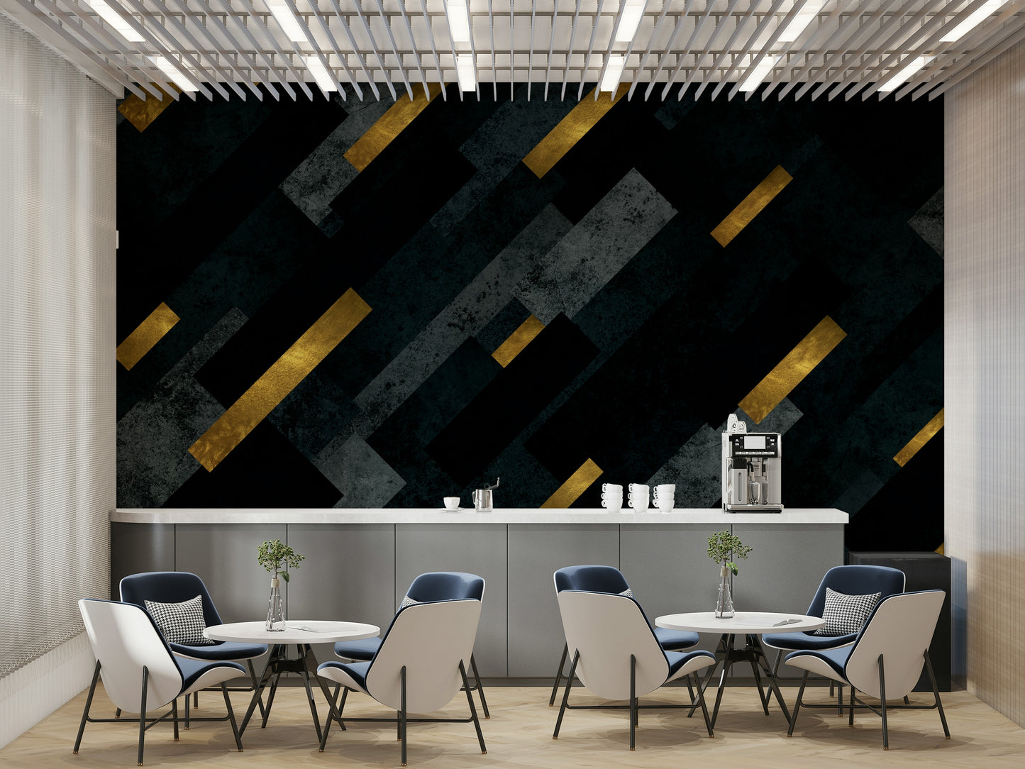 Serene celestial mural with shooting stars and starlit sky

