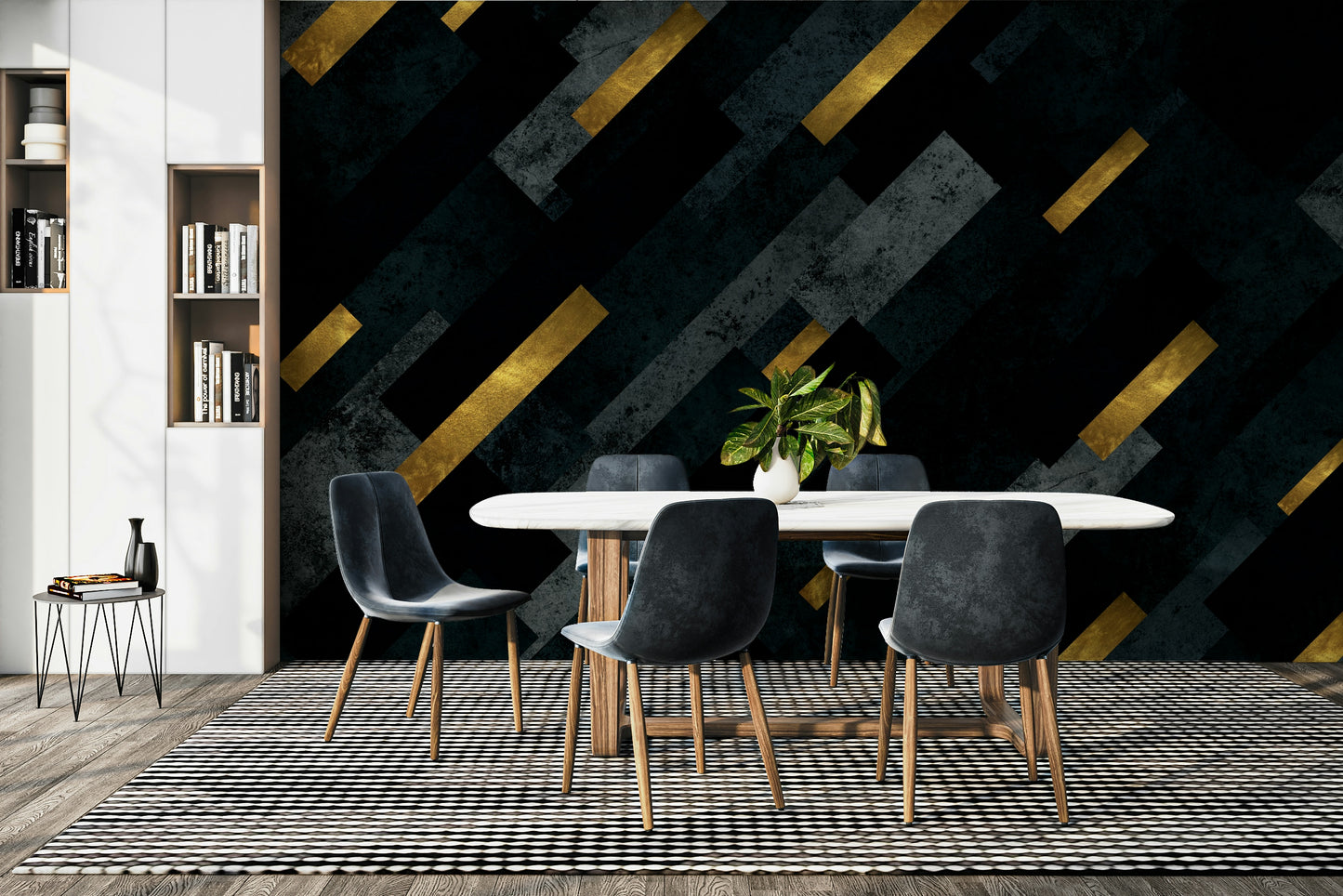 Starry night sky mural with streaking shooting stars

