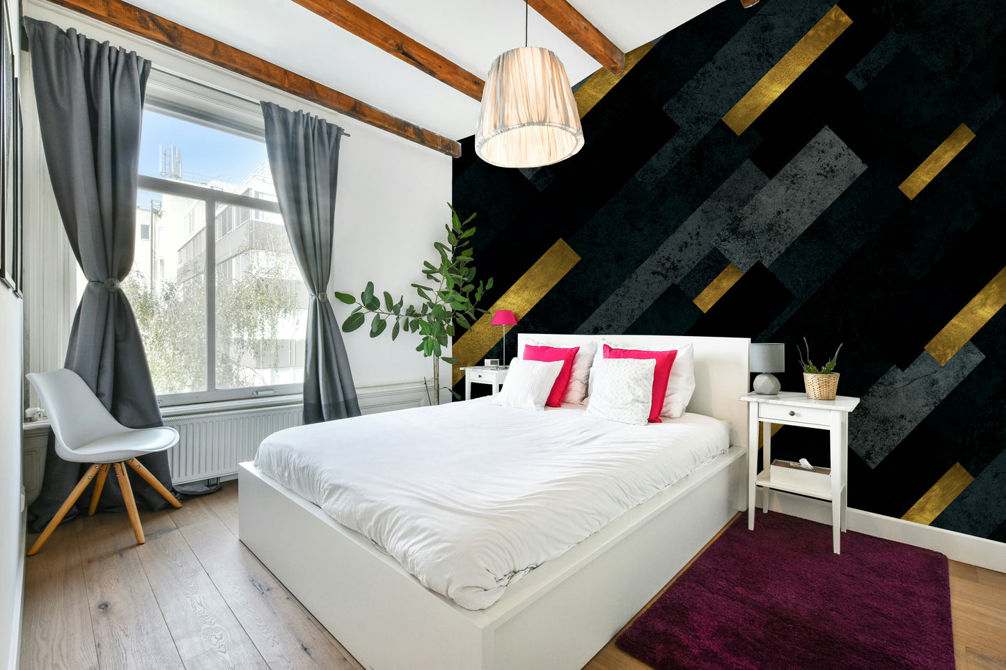 Dark night sky with shooting stars wall mural for bedrooms

