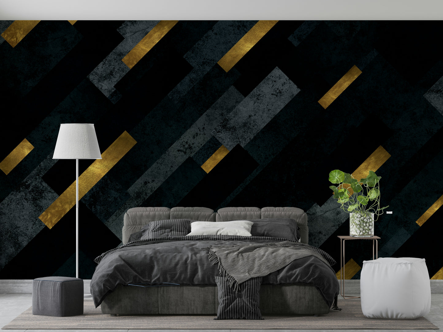 Night sky mural with shooting stars and shimmering stars

