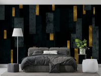 Contemporary city-inspired charcoal spires on black mural

