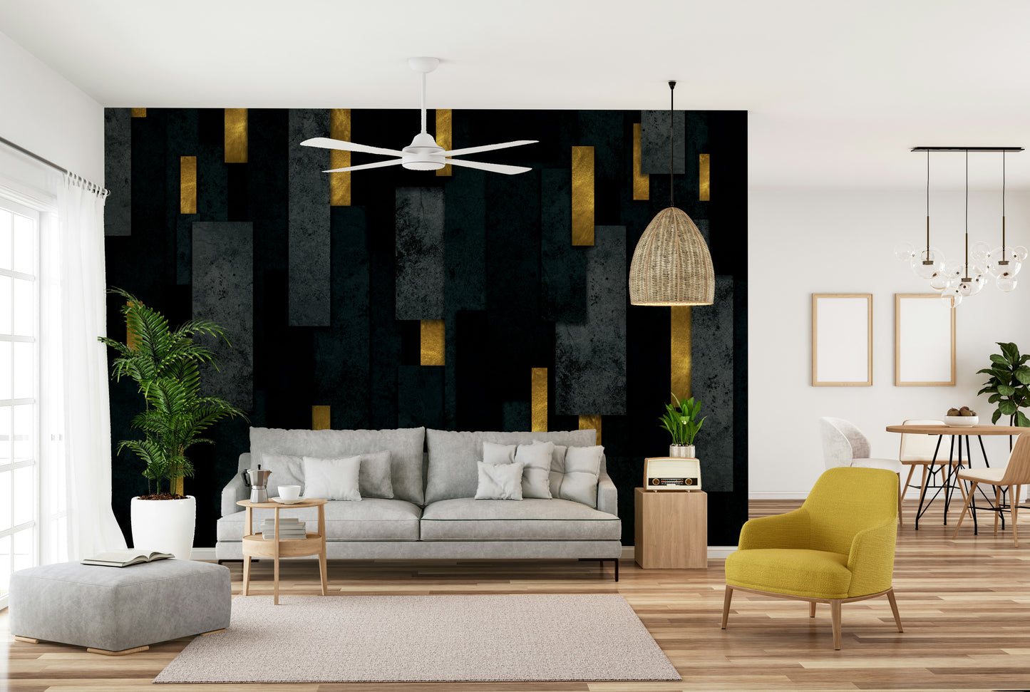 Bold black and charcoal spires wall mural for contemporary decor

