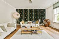 Gold and cyan Art Deco wall mural adding luxury to rooms

