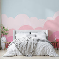 Soft pastel pink sunrise mural for a peaceful room atmosphere.

