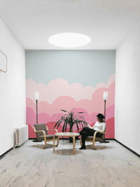 Pastel Pink Sunrise Wall Mural with soft pink and lavender hues.

