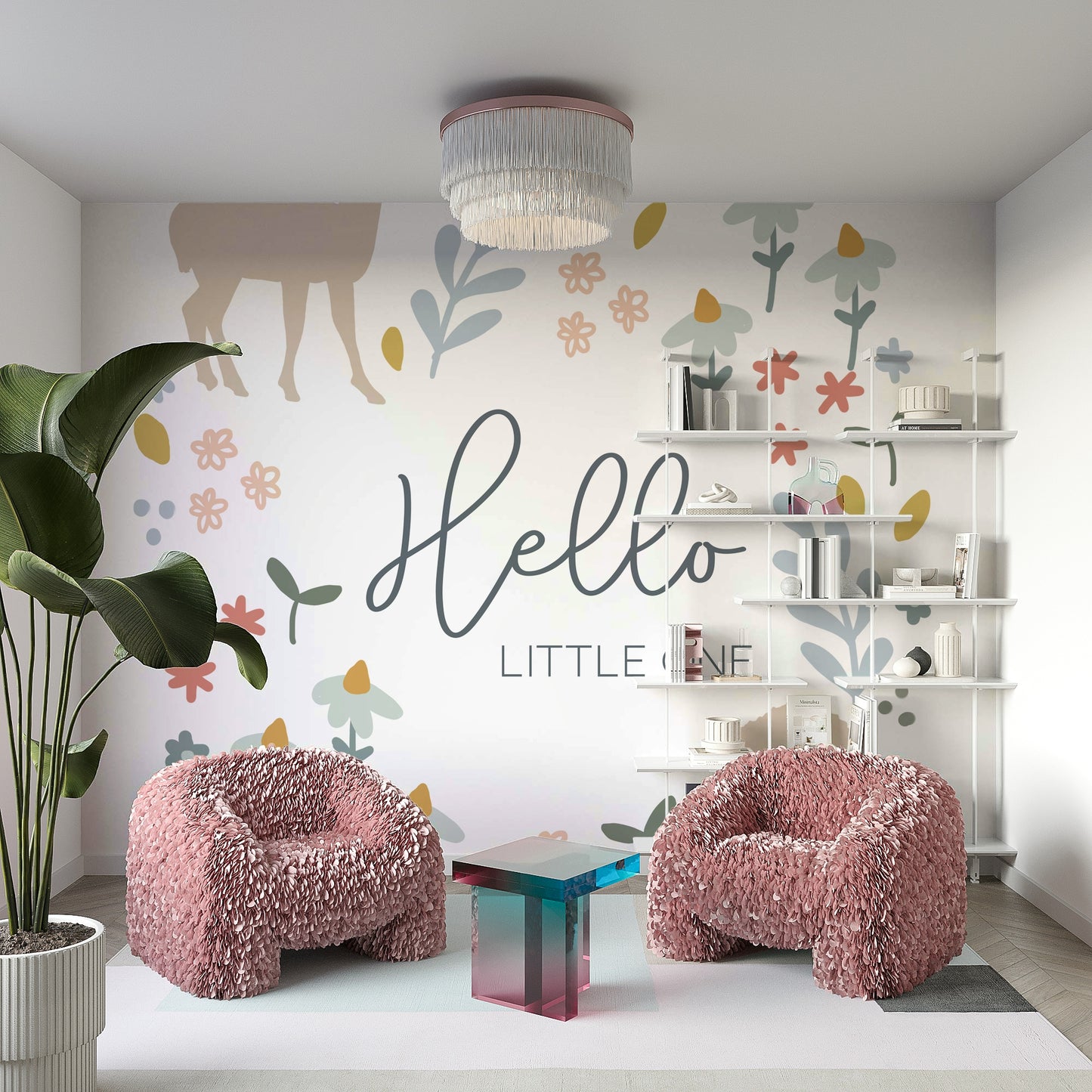 Woodland nursery wall mural for creating an enchanting space.

