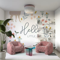 Woodland nursery wall mural for creating an enchanting space.

