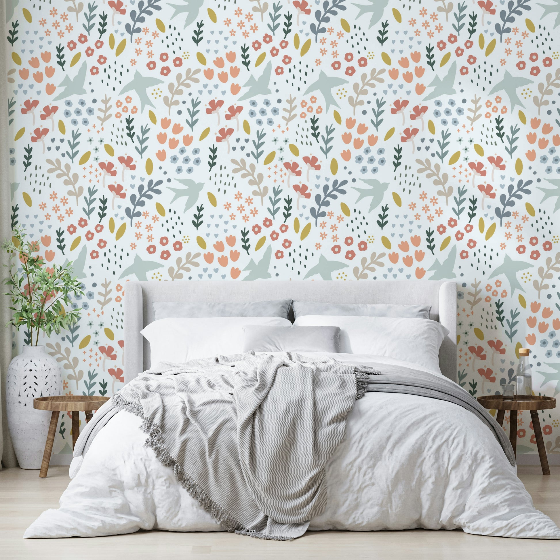 Bellbird Springtime Floral Wallpaper to bring nature indoors.

