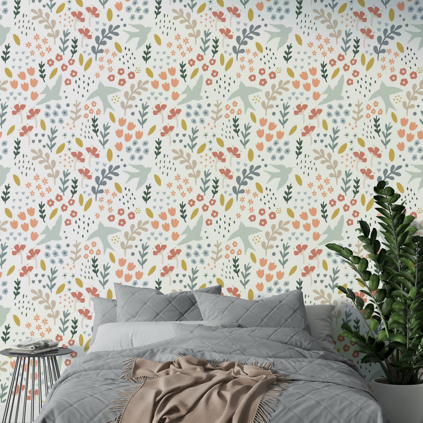Vibrant spring floral wallpaper for a fresh, welcoming space.

