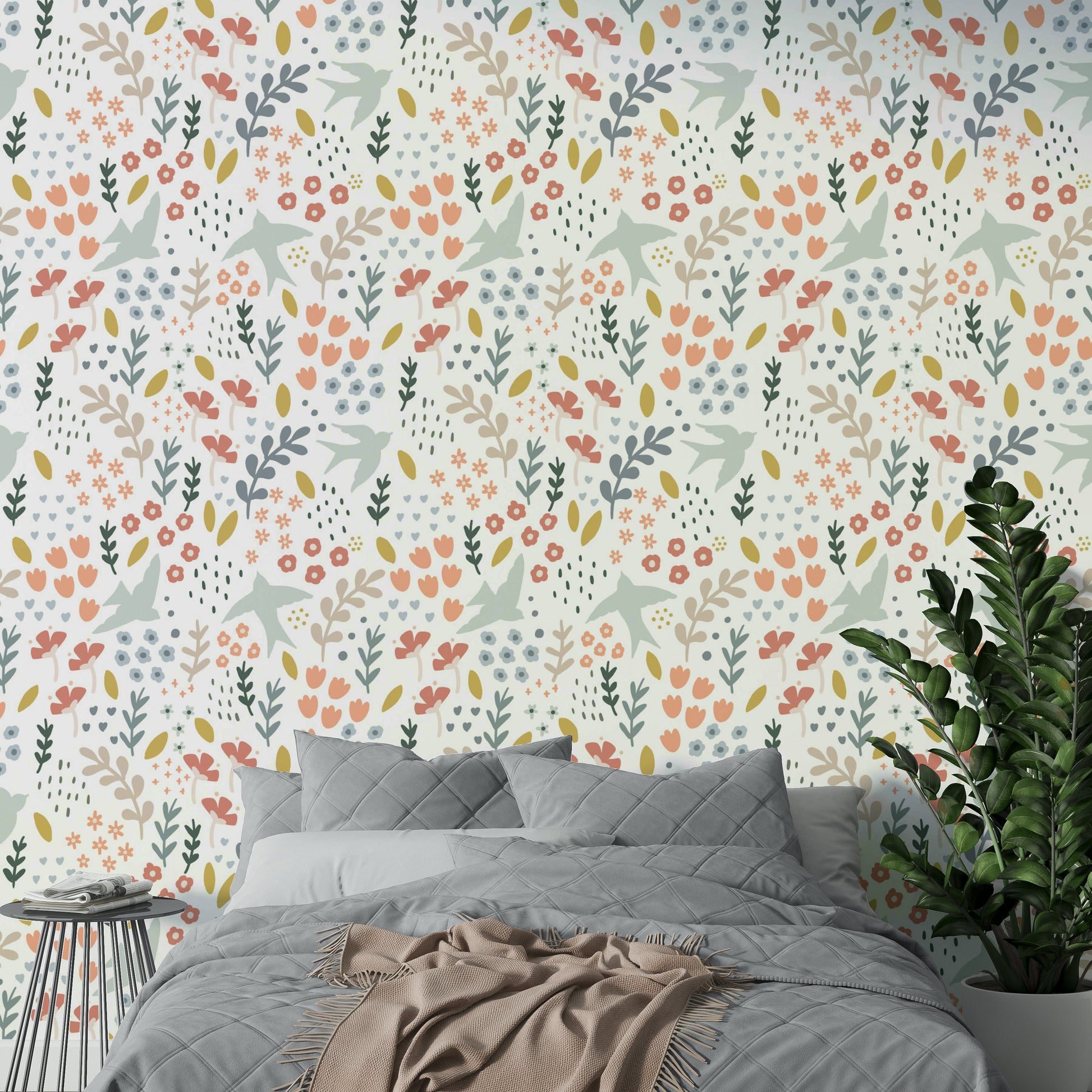 Vibrant spring floral wallpaper for a fresh, welcoming space.

