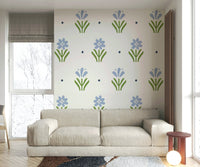 Classic floral wallpaper for walls in soothing blue tones.

