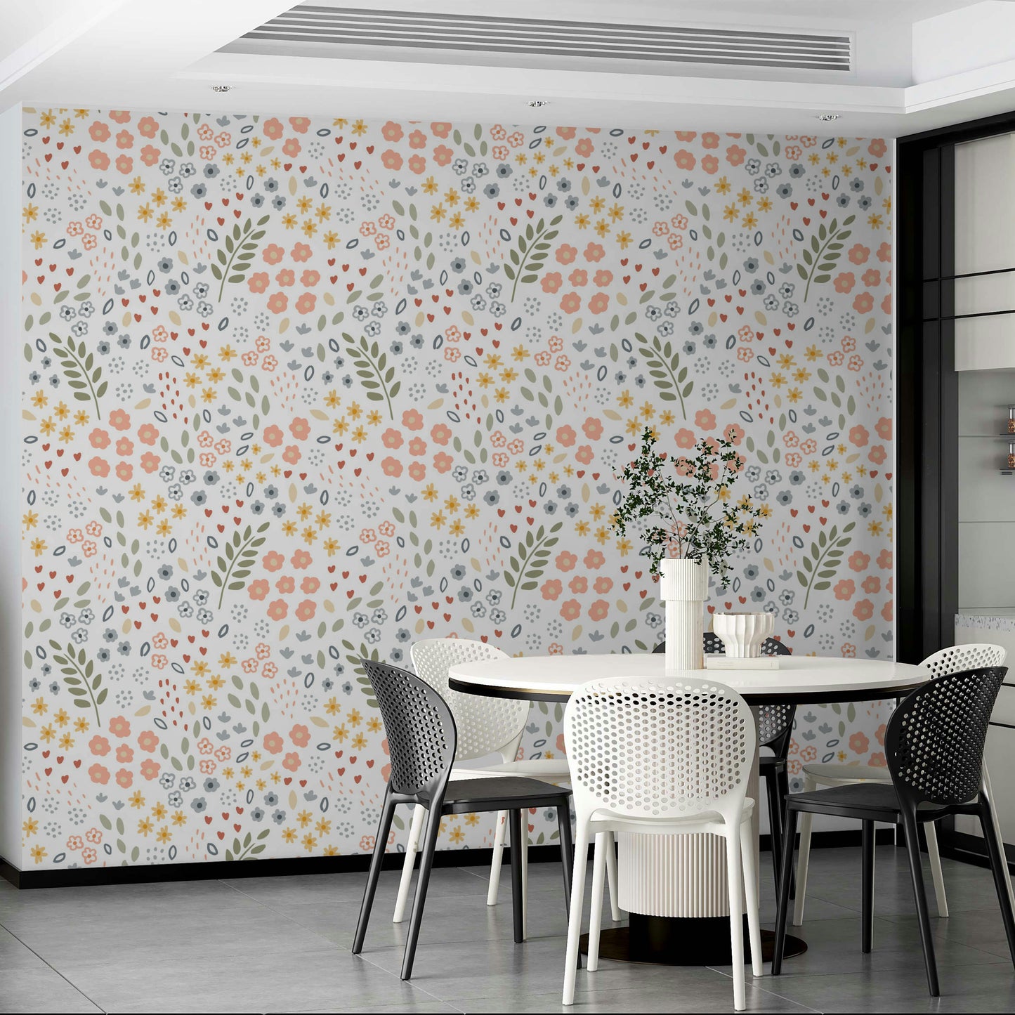 Delicate floral wallpaper for peaceful room decor.

