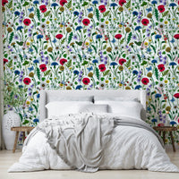 Summer-inspired wallpaper with blooming flowers and grass

