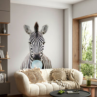 Bold and playful zebra wall mural with bubble gum twist.


