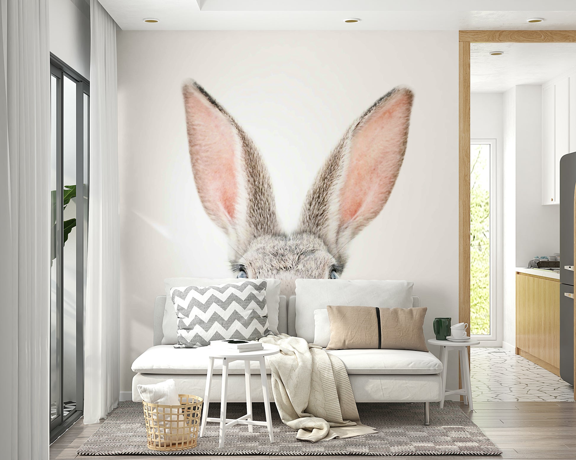 Adorable bunny wall mural with gentle colors and detailed features.

