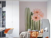 Blooming cactus botanical mural bringing desert beauty indoors.

