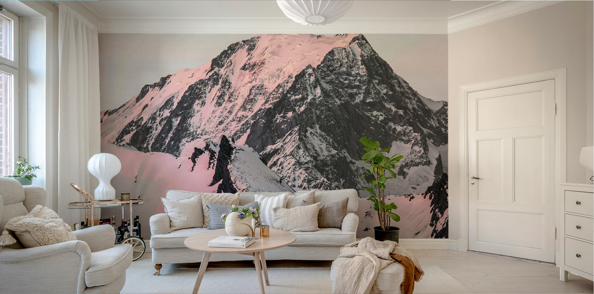 Snowy mountain mural for creating a tranquil, natural room vibe.


