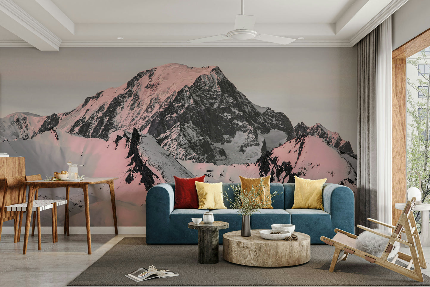 Snow-covered mountain peak wall mural bringing the beauty of nature indoors.

