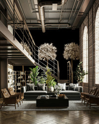 Three alliums on black wallpaper mural for a contemporary and natural feel.

