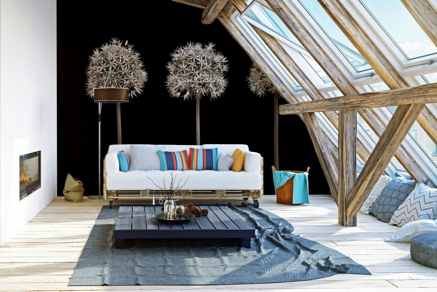 Elegant and minimalist allium flower mural wallpaper for modern homes.

