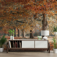 Golden fall foliage mural for creating a cozy autumn room vibe.

