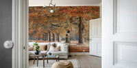 Tranquil autumn path mural bringing fall beauty indoors.


