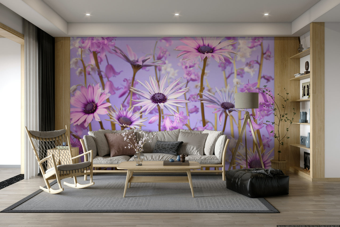 Intricate botanical wall mural adding a nature-inspired touch.

