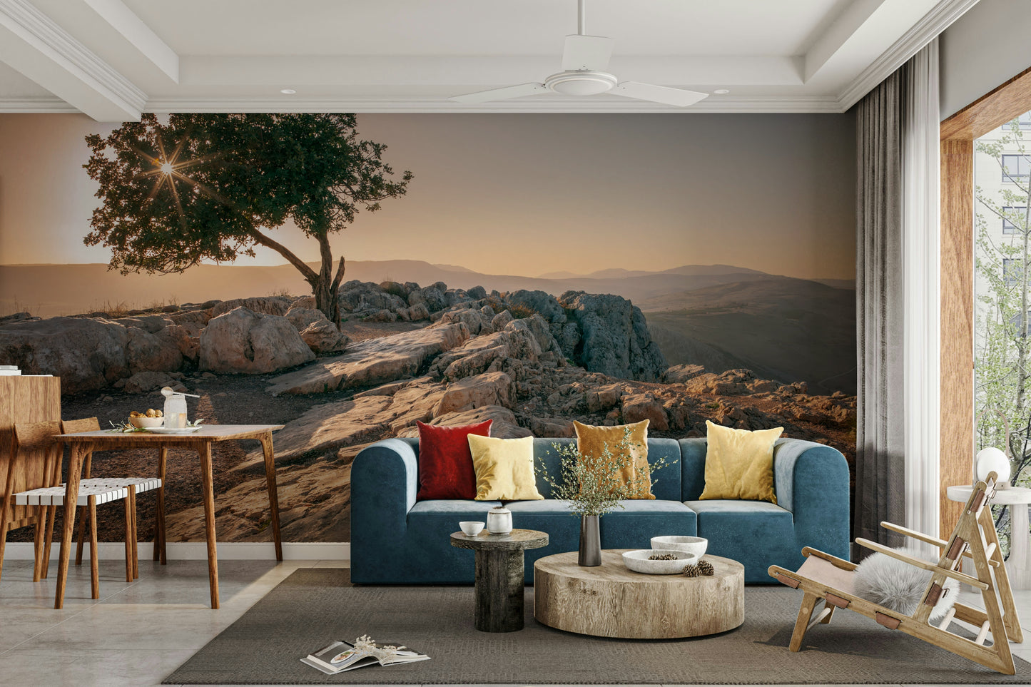 Solitary tree at dusk mural bringing calm and tranquility indoors.

