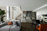 Vintage Parisian stairway wall mural with lamps and cobblestones.

