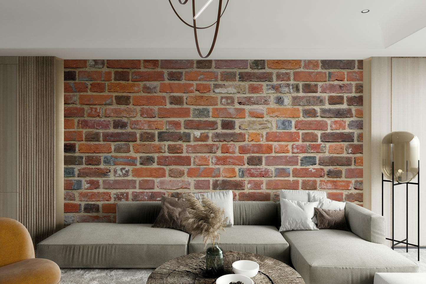 Natural brick wall wallpaper for a timeless rustic feel.

