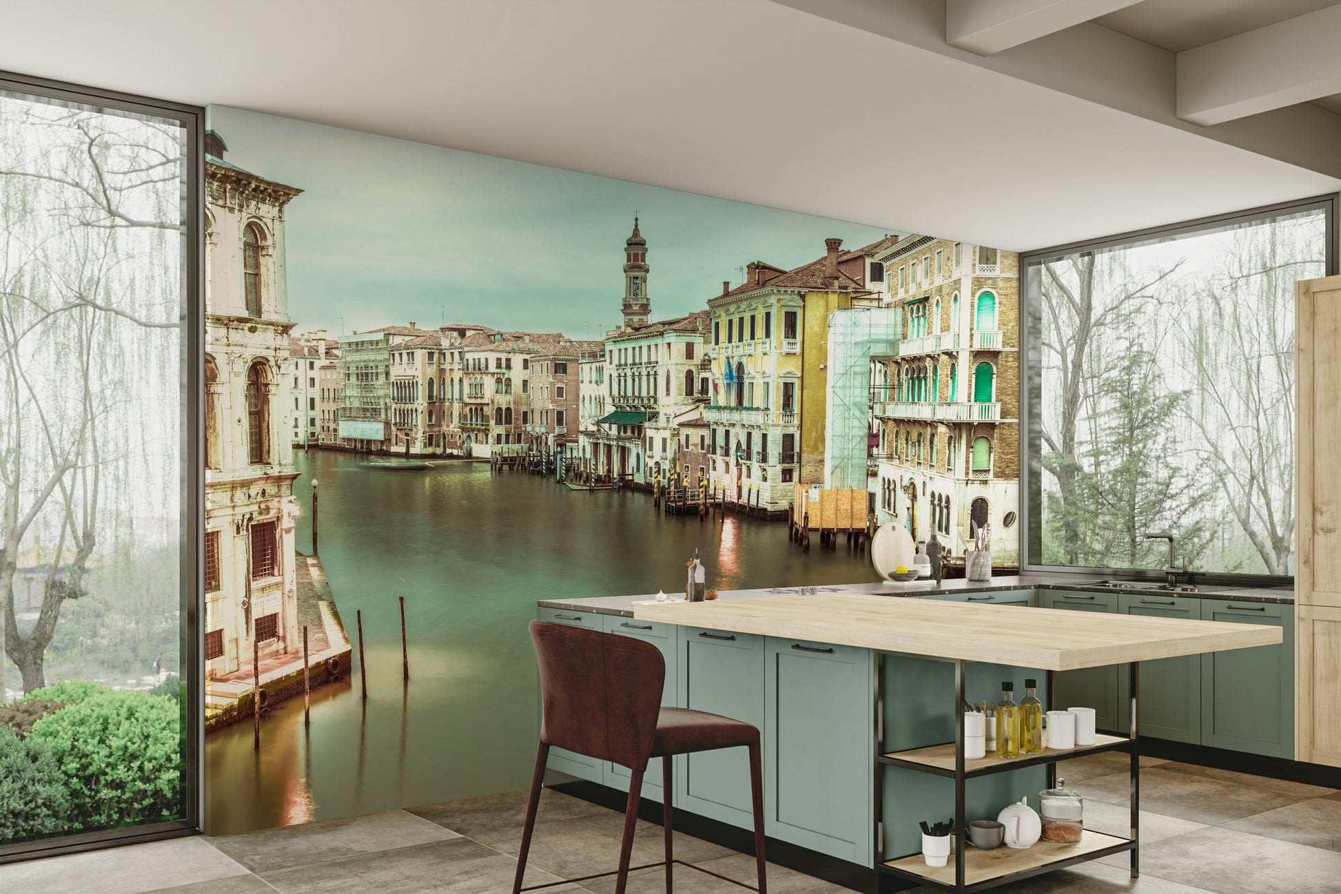 Venice Grand Canal mural with soft water and charming buildings.

